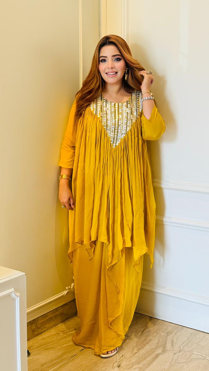 Elira Dhoti Dress- Yellow, Green, Pink